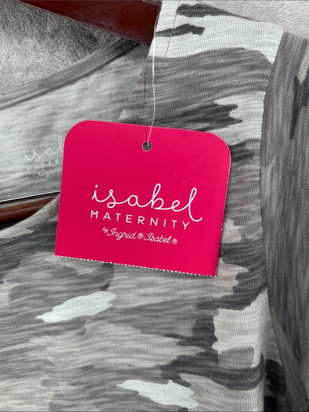 Isabel Maternity by Ingrid & Isabel Cotton Gray Camo Flutter Sleeve Dress Size S